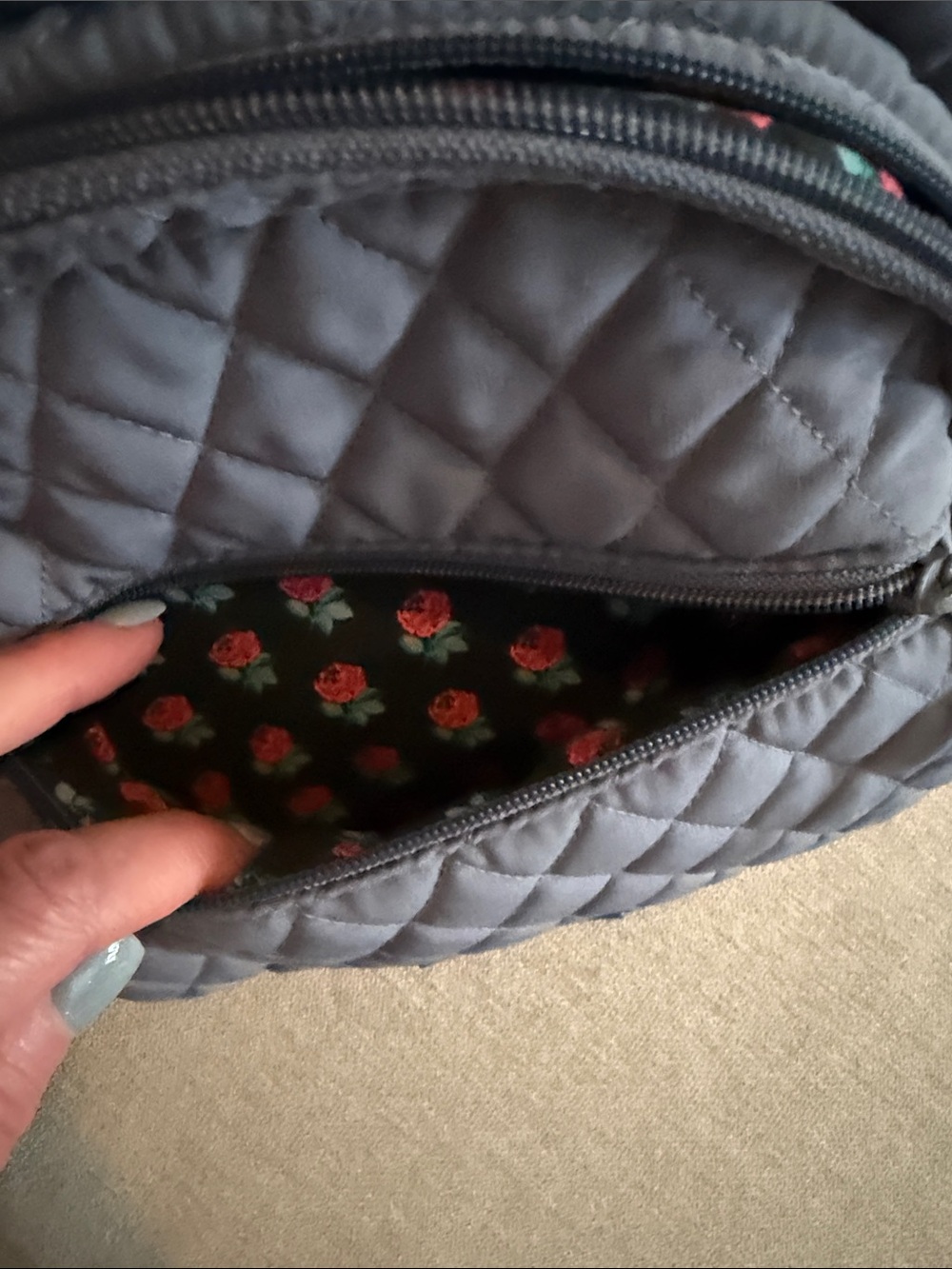 Vera Bradley Quilted Gray Backpack with Front Zip Pocket - Picture 6 of 7